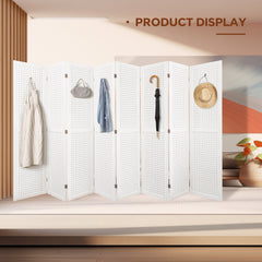 8 Panel Room Divider, 5.6Ft Pegboard Display Wooden Room Divider - Elegant White