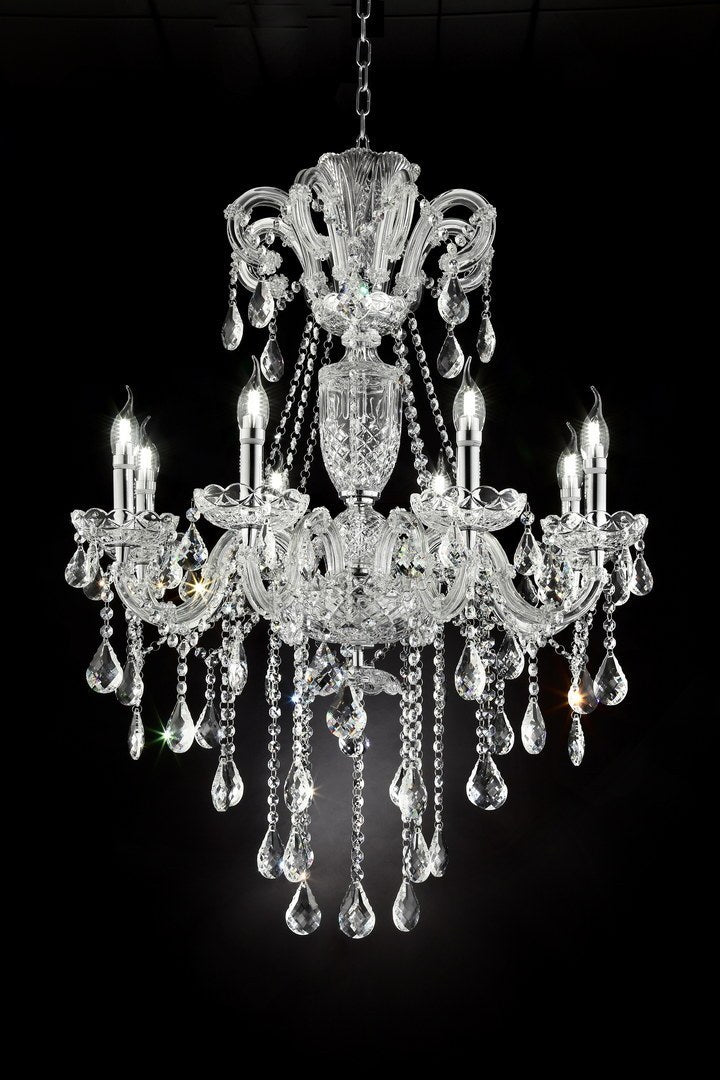 Luxury Silver Crystal 8-Led Light Chandelier 37" In