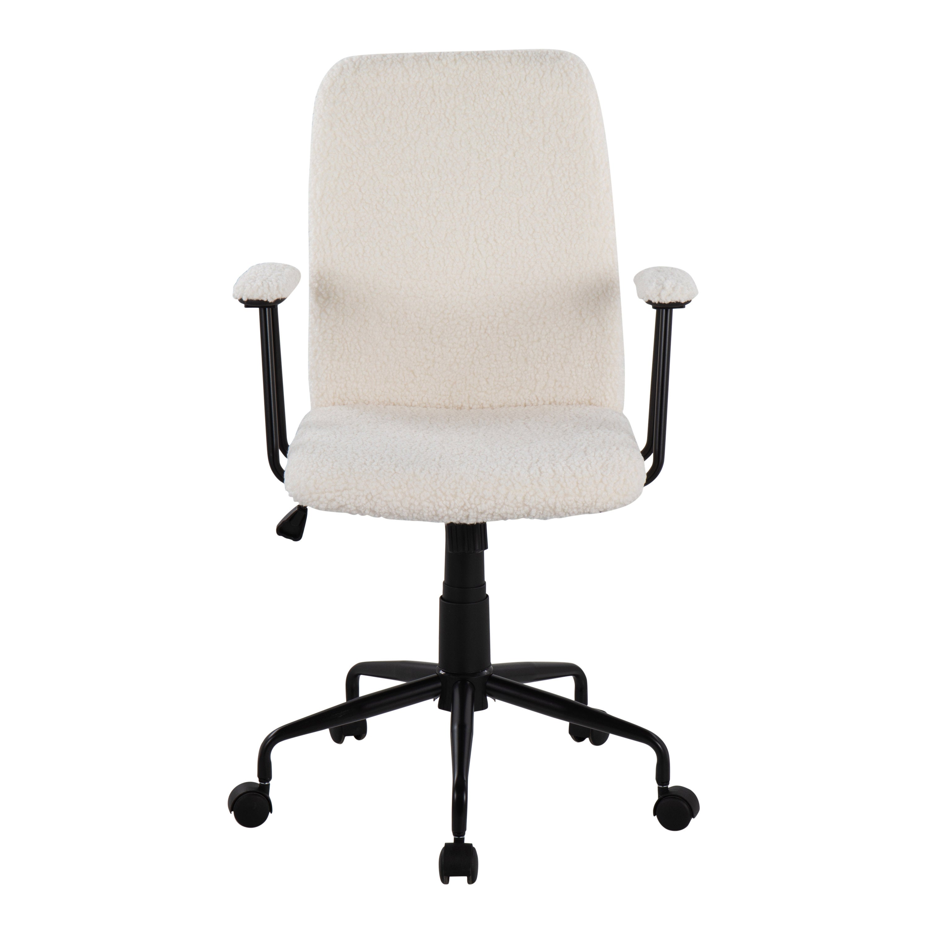 Contemporary Office Chair - Black Metal and White Sherpa Fabric
