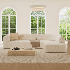 119'' Sectional Sofa, Curved L-Style Right-Hand Facing Couch with Fully Upholstered Arms, Tufted Design, Modern Minimalist Look