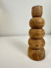 Rustic Wood Candle Holder 8"tall - Brown