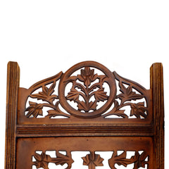 Handcrafted Wooden 4 Panel Room Divider Screen Featuring Lotus Pattern Reversible
