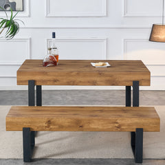 3-Piece Dining Table Set for 4 People, 59" Kitchen Table Set with 2 Bench, Dining Room Table with Heavy-Duty Frame, Easy Assembly - Natural Wood Wash