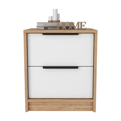 Nightstand Cervants, Two Drawers, Metal Handle - White / Pine Finish