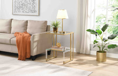 Golden Side Table, 2-Tier Acrylic Glass End Table for Living Room&Bedroom
