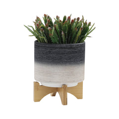 8/10" Planter on Wooden Stand - Gray