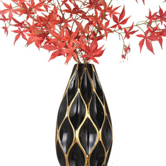 24"H Elegant Black Ceramic Vase with Gold Accents