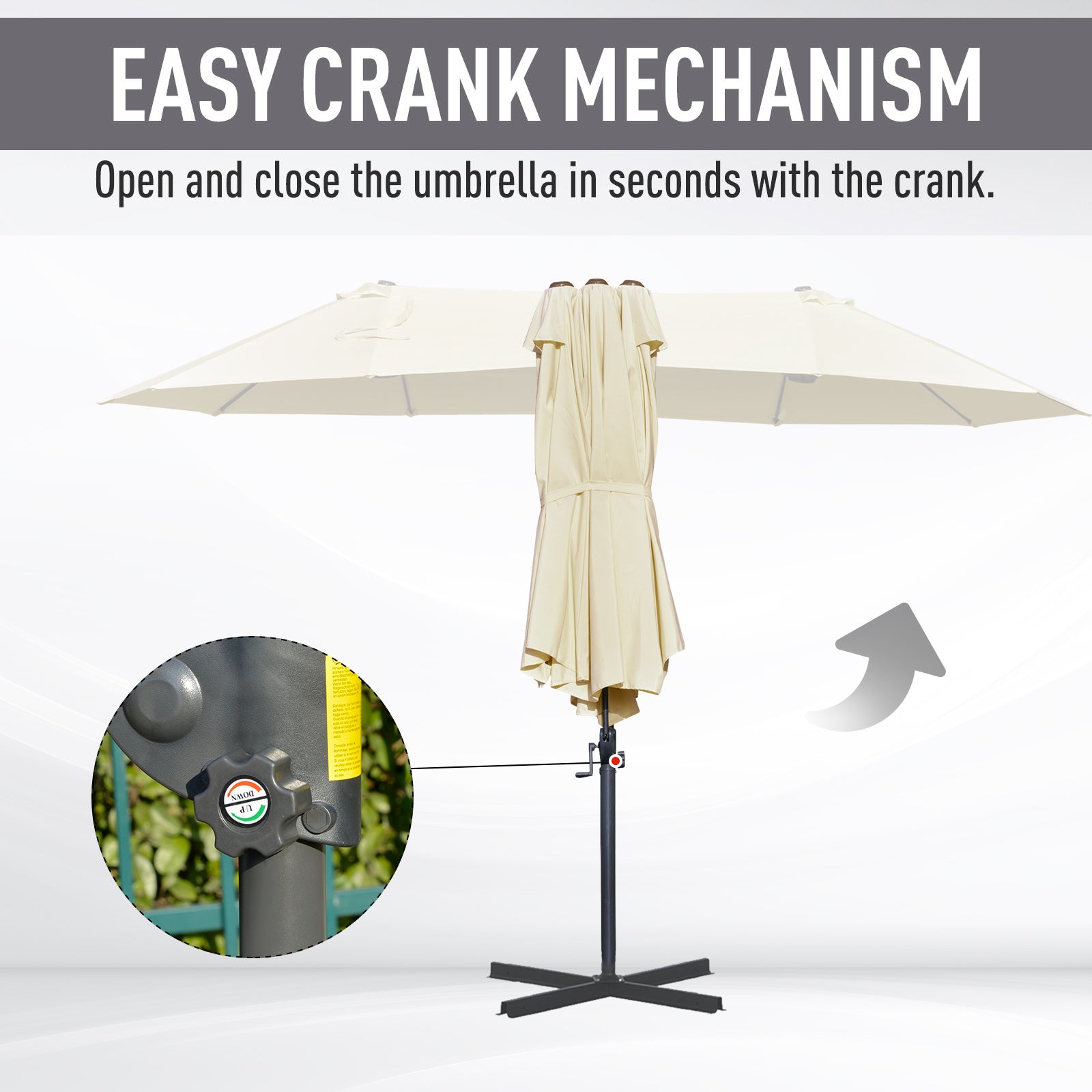 14ft Patio Umbrella Double-Sided Outdoor Market Extra Large Umbrella with Crank, Cross Base for Deck, Lawn, Backyard and Pool, Off-White