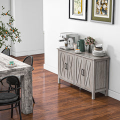 Buffet Cabinet, 47" Sideboard with 4 Barn Doors and 2 Adjustable Shelves, Farmhouse Coffee Bar Cabinet, Gray Wood Grain