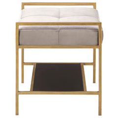 Grey and Gold Upholstered Bench with Bottom Shelf