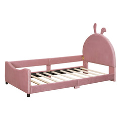 Twin Size Upholstered Daybed with Rabbit Ear Shaped Headboard - Pink