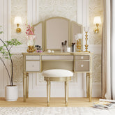43" Makeup Vanity Set With Mirrored Drawers And Stool - Gold