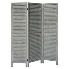 Paulownia Wood Panel Divider Screen, Shutter Design, 3 Panels - Distressed Gray