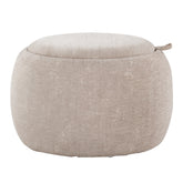 Tray Pouf Contemporary Ottoman in Natural Wood and Light Brown Fabric