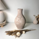 Rustic Ceramic Jar Vase Textured Handcrafted 14.5" tall - Light Beige Wash