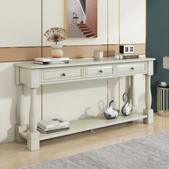 63" Long Console Table with Drawers and Shelf for Entryway, Hallway, Living Room - Antique White