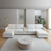 140' U Shaped Couch, Modular Sectional Sofa, 6-Seater Comfy Cloud Couch with Movable Ottoman, Deep Seat and adjustable sofa back . Couches for Living Room, Chenille, White