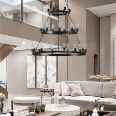 Retro Light Metal Ring Chandelier - Black