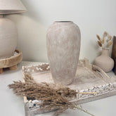 Minimalist Modern Ceramic Vase 12" tall - Hand-Painted Beige wash