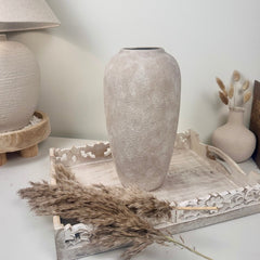 Minimalist Modern Ceramic Vase 12" tall - Hand-Painted Beige wash