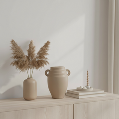 Minimalist Ceramic Vase with 2 handle 9" - Tan Matte