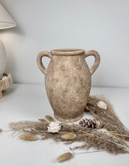Rustic Hand-Painted Textured Amphora Vase 10" tall - Earth Brown