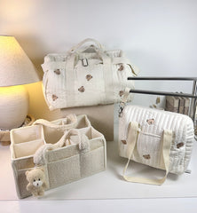 Set of 3 Stroller Bag, Travel Bag and Caddy Diaper Bag for Baby Essentials - Cream