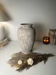 Rustic Hand-Painted Textured Ceramic Vase 14" tall - Beige Wash