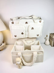 Set of 2 Duffel Bag and Caddy Diaper for Baby Essentials - Cream