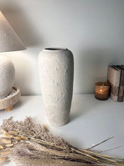 Minimalist Textured Hand-painted Ceramic Vase 14.5" tall - Off White washed