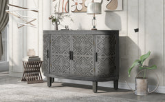 Accent Storage Cabinet Sideboard Wooden with Antique Pattern Doors - Grey