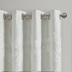 Knitted Jacquard Paisley Total Blackout Grommet Top Curtain Panel - White