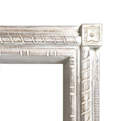 37 Inch Mango Wood Floating Wall Shelf Unit, Rectangular, Carvings, Distressed White