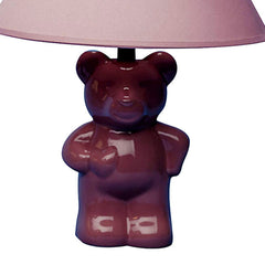 13" Tall Ceramic Table Lamp, Teddy Bear design with Pink finish, Linen Shade