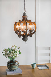 Farmhouse 6-Light Wood Chandelier Pendant Light Fixture with Adjustable Chain