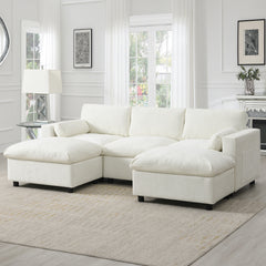 86.5'' Chenille Modular Sectional Sofa with Storage Pockets, 5 Seat U Shaped Couch Set with Pillows,Free Combination,Modern Cloud Sofa with 2 Movable Ottoman for Living Room,Apartment,3 Colors