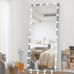 Hollywood Full Length Mirror with Lights Oversized with 3 Color Modes Lighted Large Standing Floor Mirror - Silver, 72X32 Inch