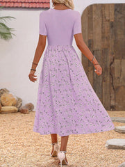 Women's Floral Print Maxi Dress, Short Sleeve, Scoop Neck