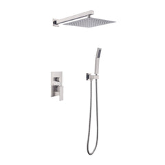 10 inch Shower Head Bathroom Luxury Rain Mixer Shower Complete Combo Set Wall Mounted - Brushed Nickel