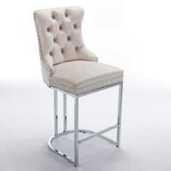 Modern Velvet Barstools 26" Counter Height Bar Stools (Set of 2) - Beige