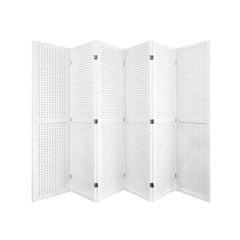 6 Panel Room Divider, 5.6Ft Pegboard Display Wooden Room Divider Folding Privacy Screen Room Divider - Elegant White