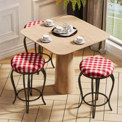 Set of 2 French Style Bar Stools, 25.5" Bar Chairs, Country Style Industrial with Footrest - Red