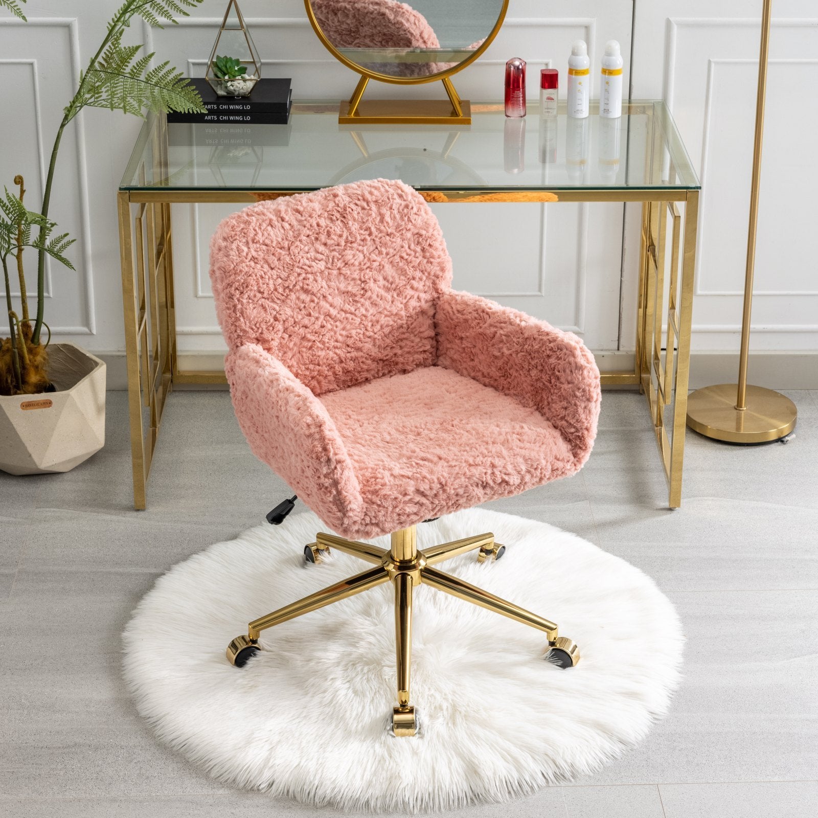 Office Chair with Golden Metal Base - Pink
