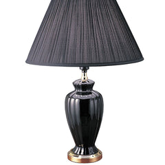 26" Tall Ceramic Table Lamp, Urn-Shaped with Black finish, Linen Shade