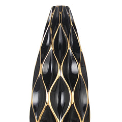 24"H Elegant Black Ceramic Vase with Gold Accents