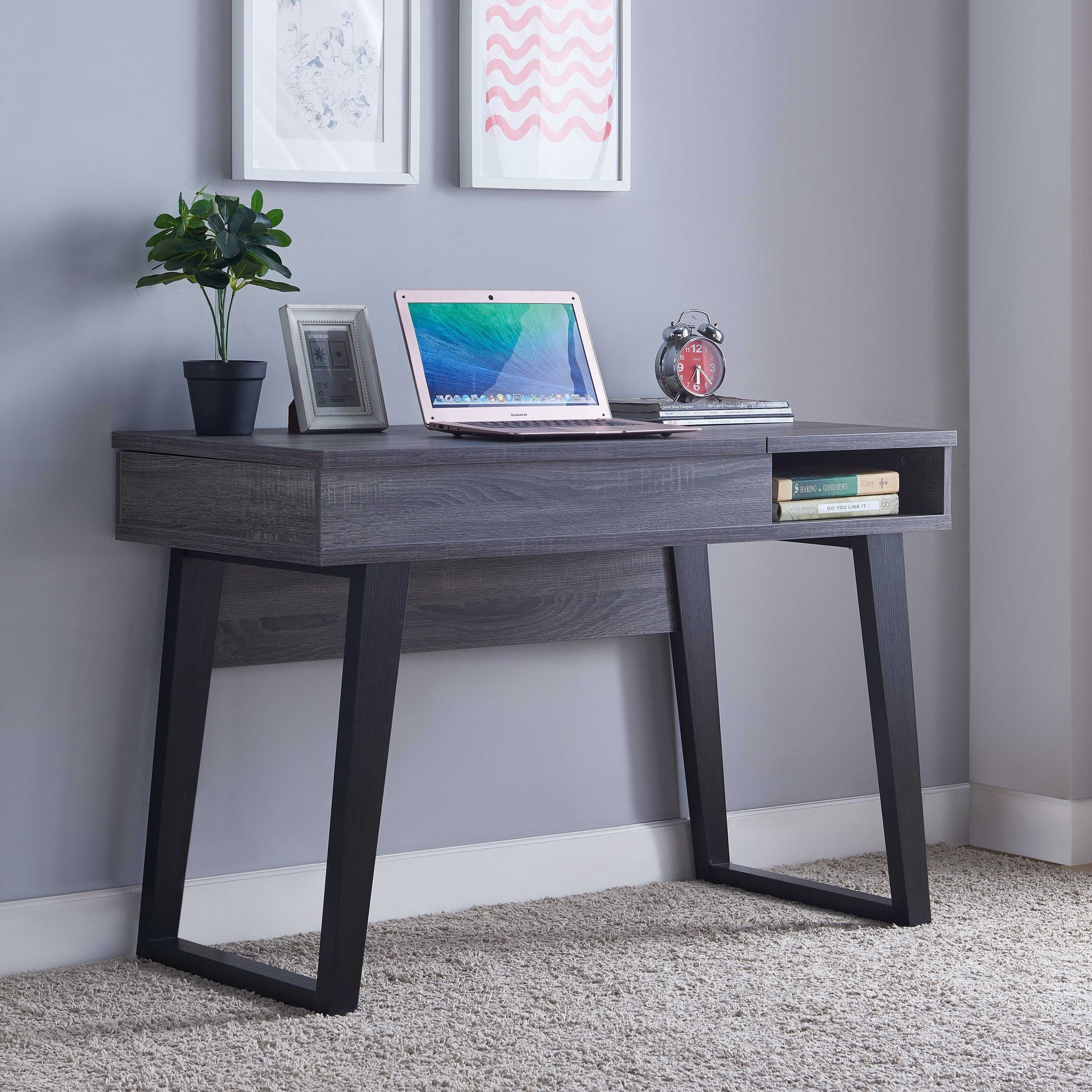 Home Office with 1 Drawer Desk Distressed Grey & Black