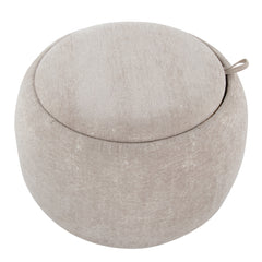 Tray Pouf Contemporary Ottoman in Natural Wood and Light Brown Fabric