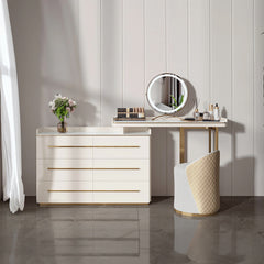 Modern Elegant 6-Drawer Dressing Table Set - Cream