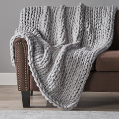 Cozy Knitted Silver Grey Throw Blanket