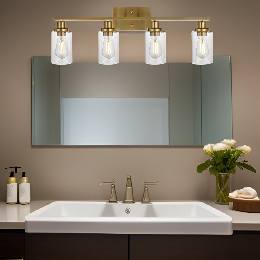 Brushed Gold Vanity Lights Wall Sconce 4-Light, Bathroom Light Fixtures with Clear Glass Shade Wall Lights